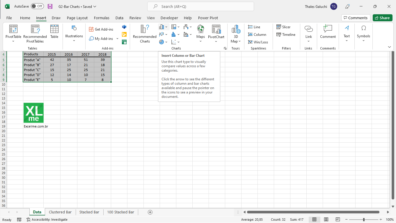 3-Bar Chart in Excel (How-to)