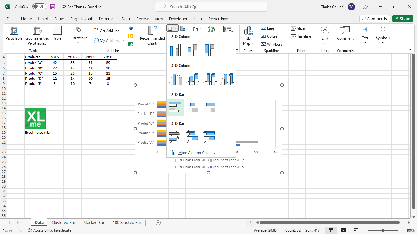 4-Bar Chart in Excel (How-to)